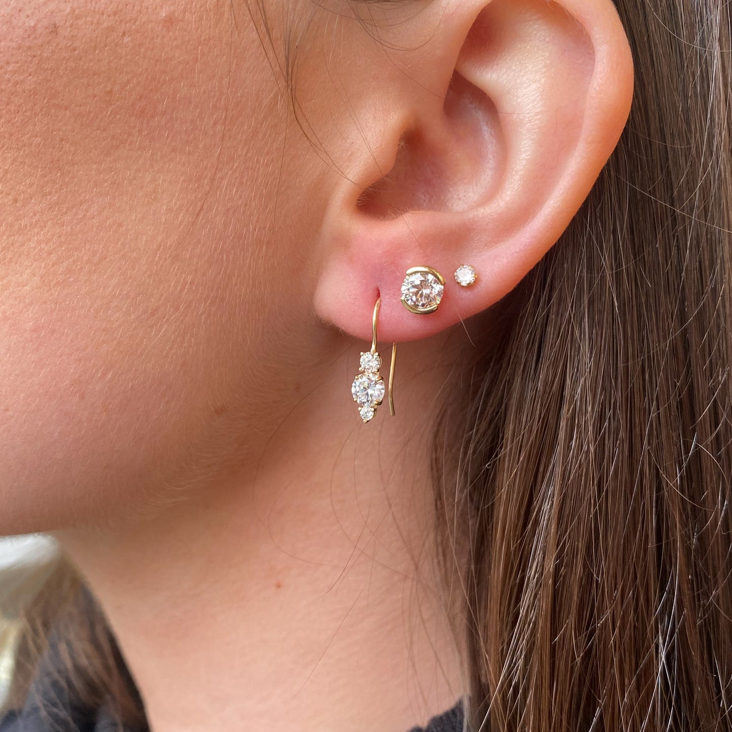 9ct Gold CZ Trilogy Hook Drop Earrings - John Ross Jewellers