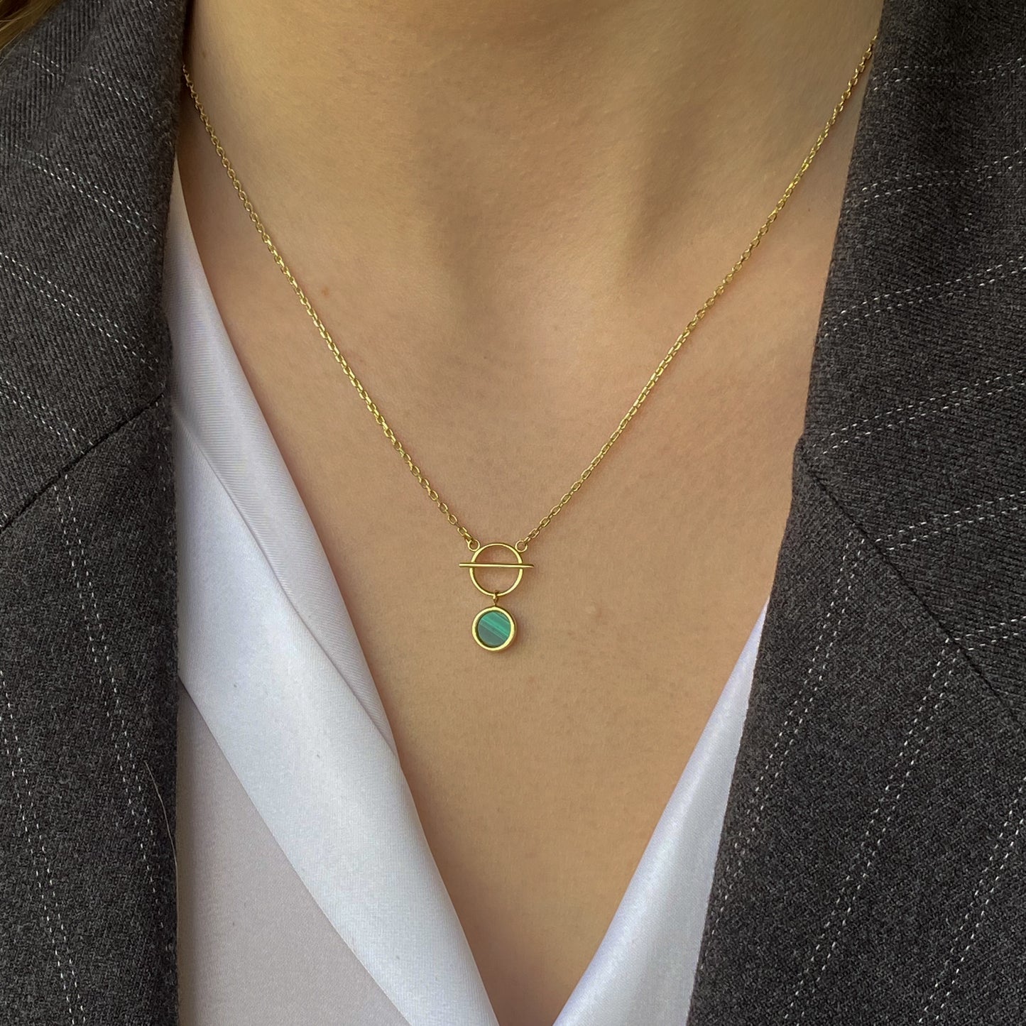 9ct Gold Malachite T-Bar Necklace - John Ross Jewellers
