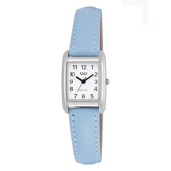 Q&Q Ladies Silver Baby Blue Leather Watch
