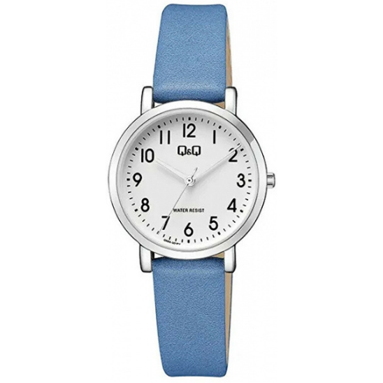 Q&Q Ladies Silver Baby Blue Leather Watch