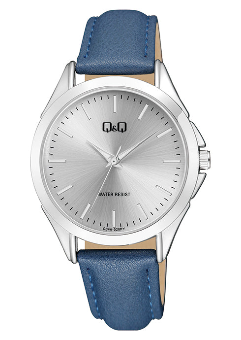 Q&Q Ladies Silver Navy Leather Watch