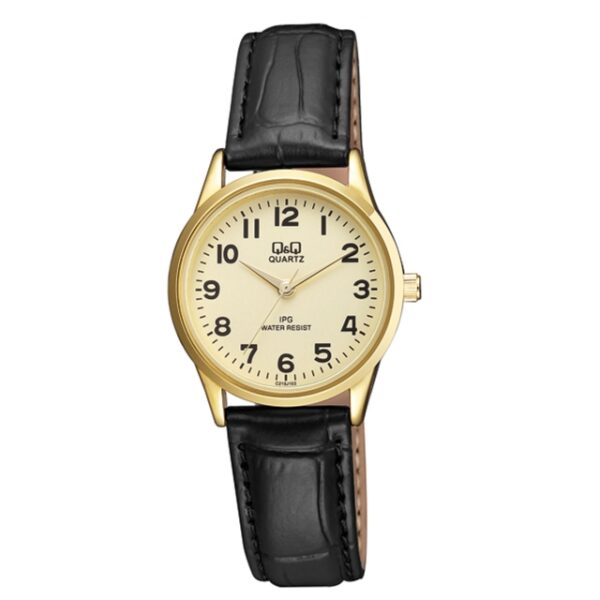 Q&Q Ladies Gold Leather Watch - John Ross Jewellers