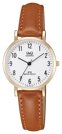Q&Q Ladies Gold Leather Watch - John Ross Jewellers