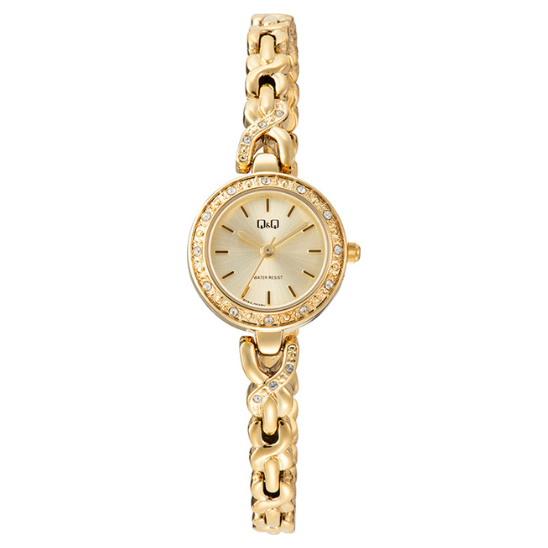 Q&Q Ladies Gold Sparkly Twist-Link Watch