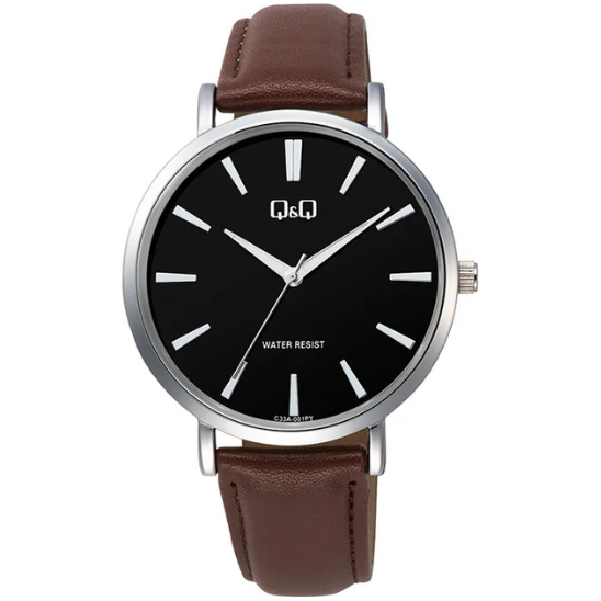 Q&Q Gents Silver Leather Watch - John Ross Jewellers