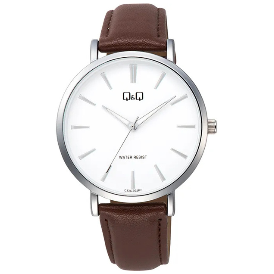 Q&Q Gents Silver Leather Watch - John Ross Jewellers