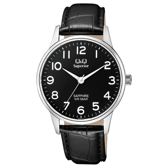 Q&Q Gents Silver Leather Watch - John Ross Jewellers