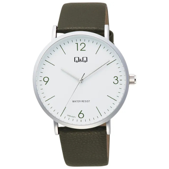Q&Q Silver Leather Watch - John Ross Jewellers