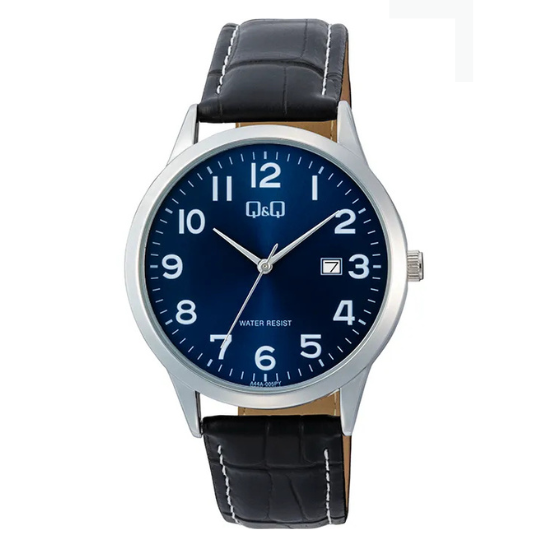 Q&Q Gents Silver Leather Watch