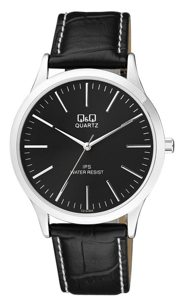 Q&Q Gents Silver Leather Watch - John Ross Jewellers
