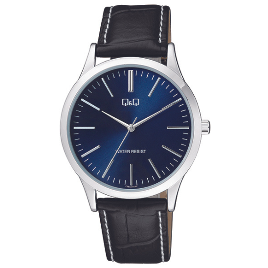 Q&Q Gents Silver Leather Watch - John Ross Jewellers