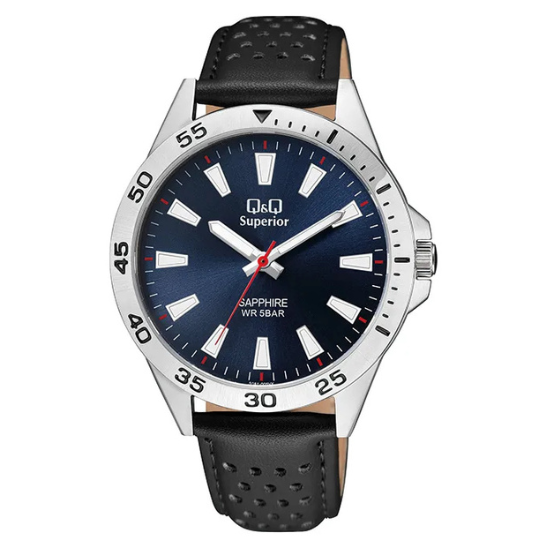 Q&Q Gents Silver Leather Watch - John Ross Jewellers