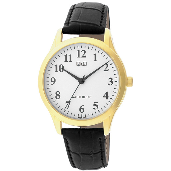 Q&Q Gents Gold Leather Watch - John Ross Jewellers
