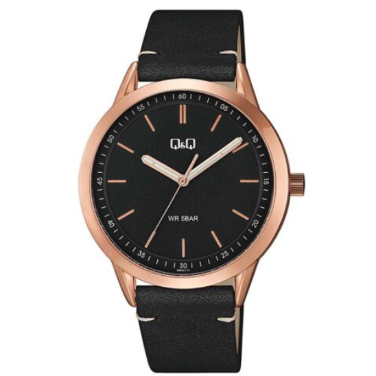 Q&Q Gents Rose Gold Leather Watch - John Ross Jewellers