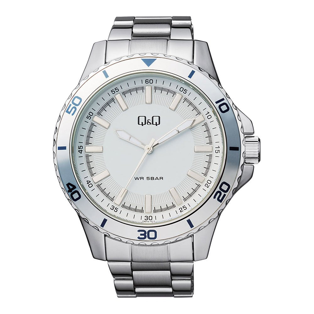 Q&Q Gents Silver Three Link Watch - John Ross Jewellers