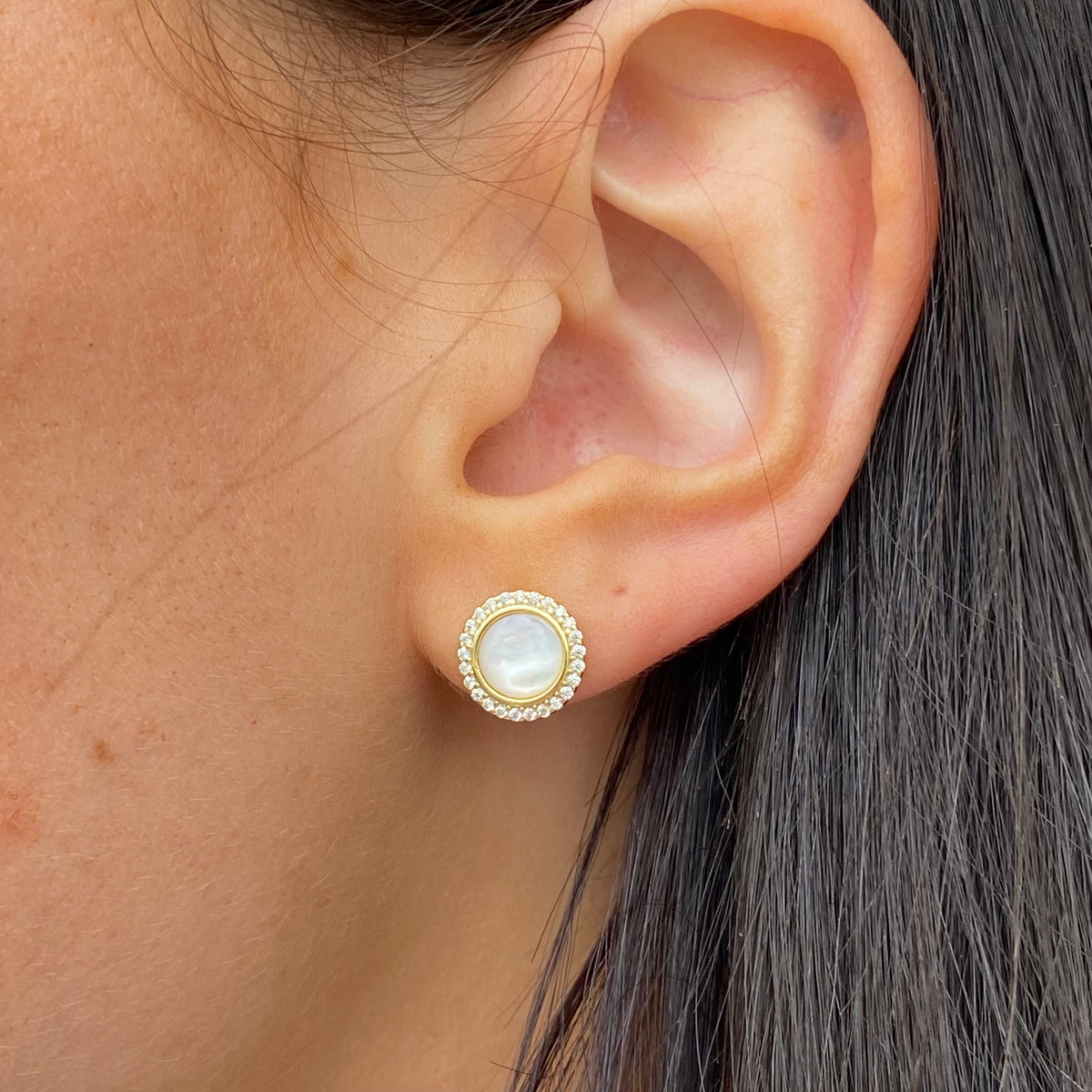 Sunshine Mother of Pearl & CZ Stud Earrings