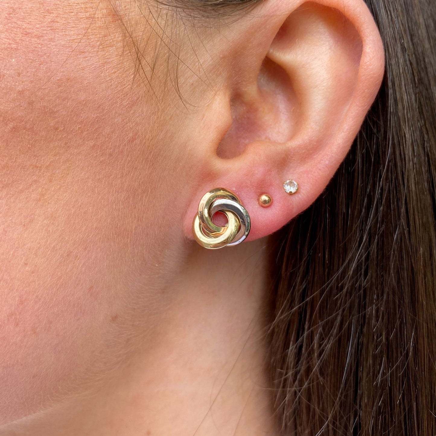 9ct Gold Three Colour Trinity Knot Stud Earrings - John Ross Jewellers