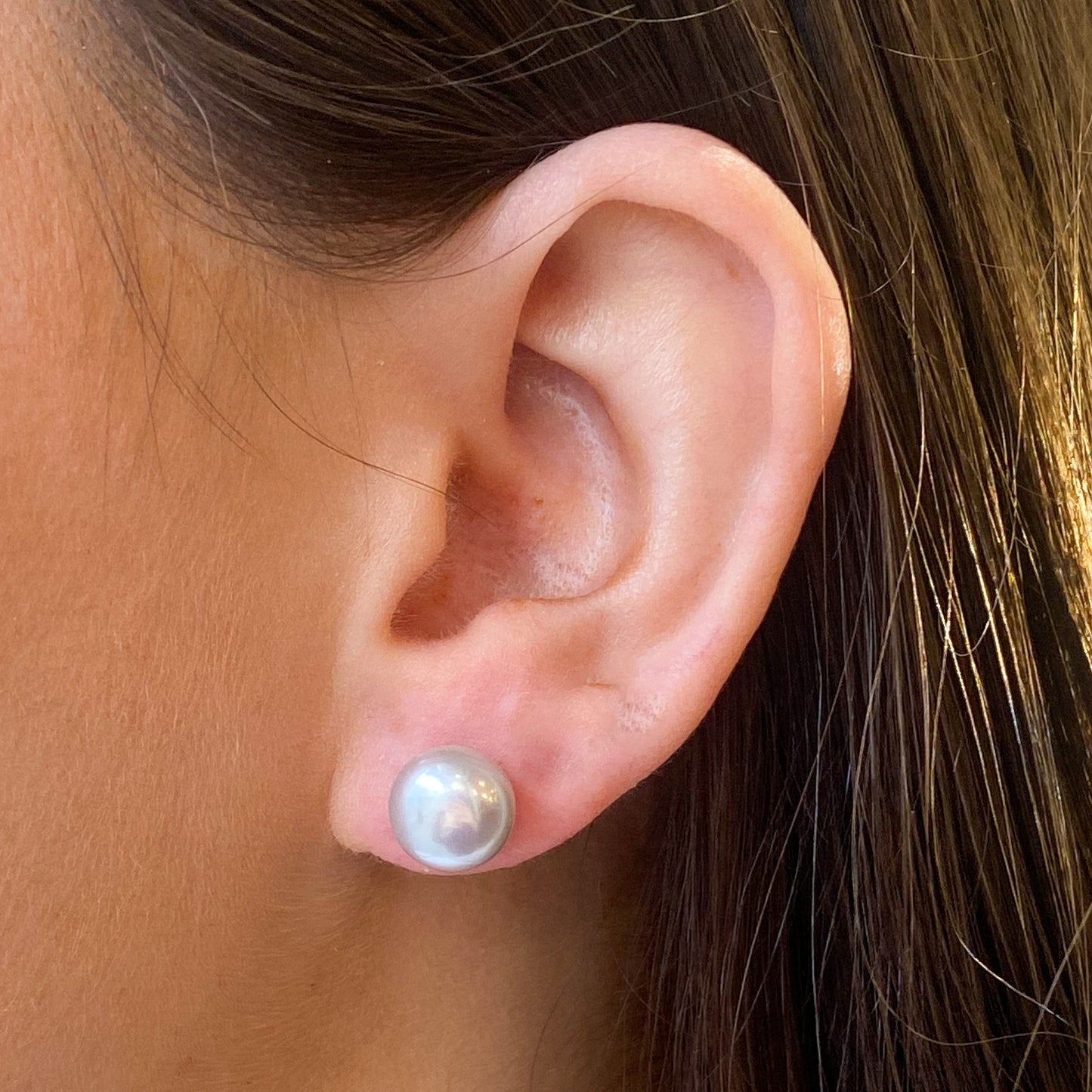 14ct Gold Silver Grey Freshwater Pearl Stud Earrings | 9-10mm - John Ross Jewellers