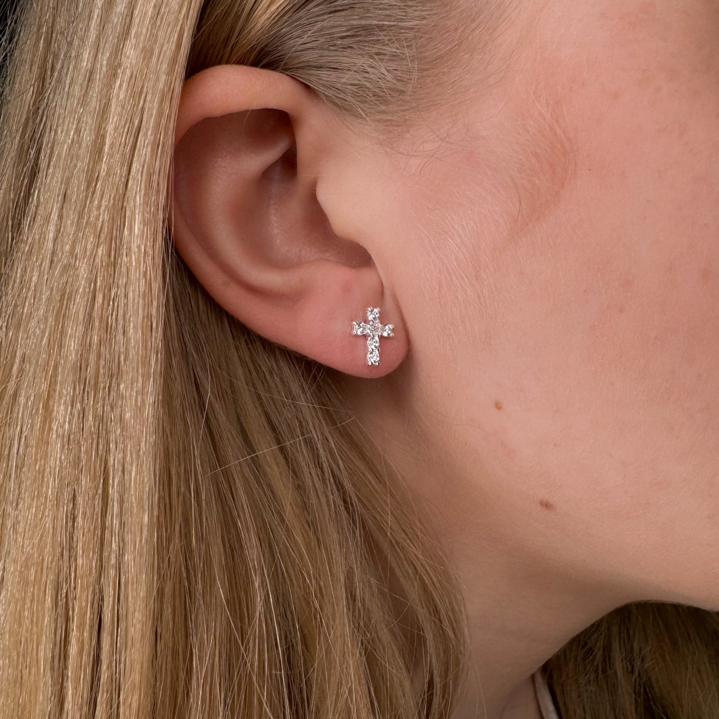 Silver CZ Cross Stud Earrings - John Ross Jewellers