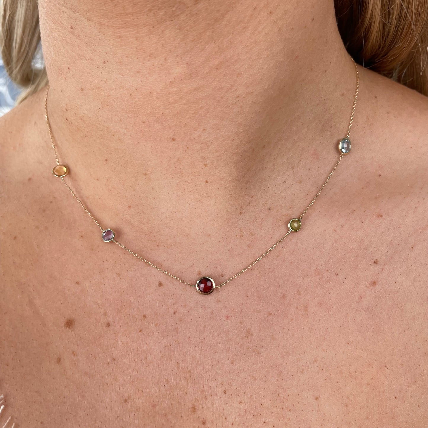 9ct Gold Semi-Precious Station Necklace