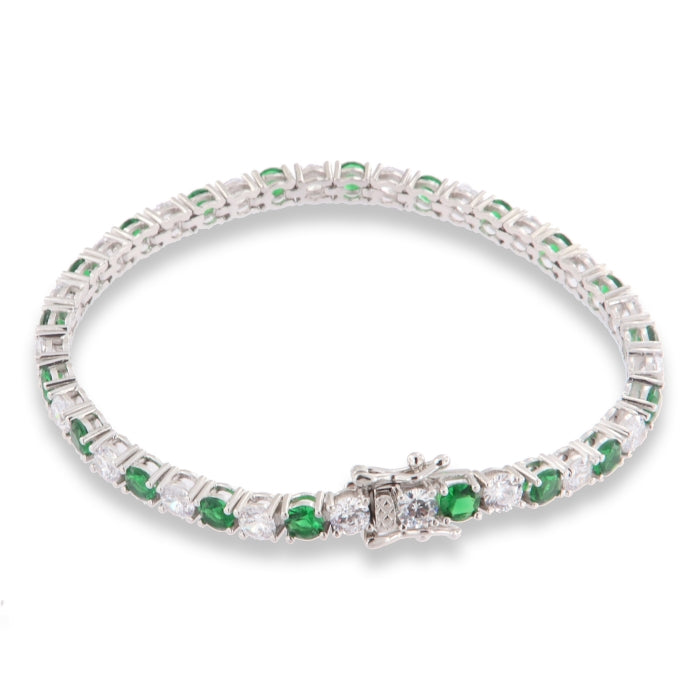 Silver CZ Tennis Bracelet | Green 4mm - John Ross Jewellers