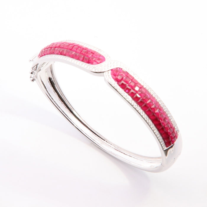 Silver CZ Crossover Bangle | Ruby Red