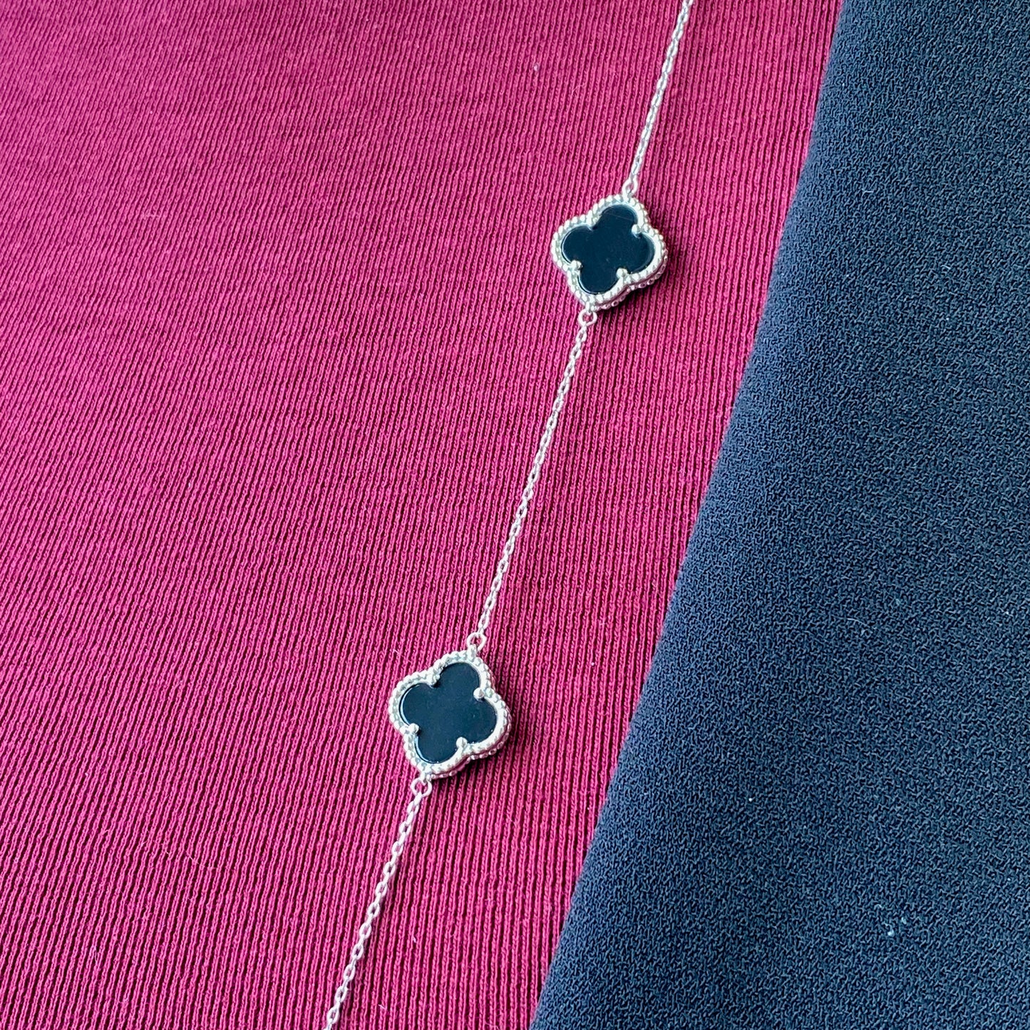 Silver Quatrefoil Long Necklace | Onyx - John Ross Jewellers