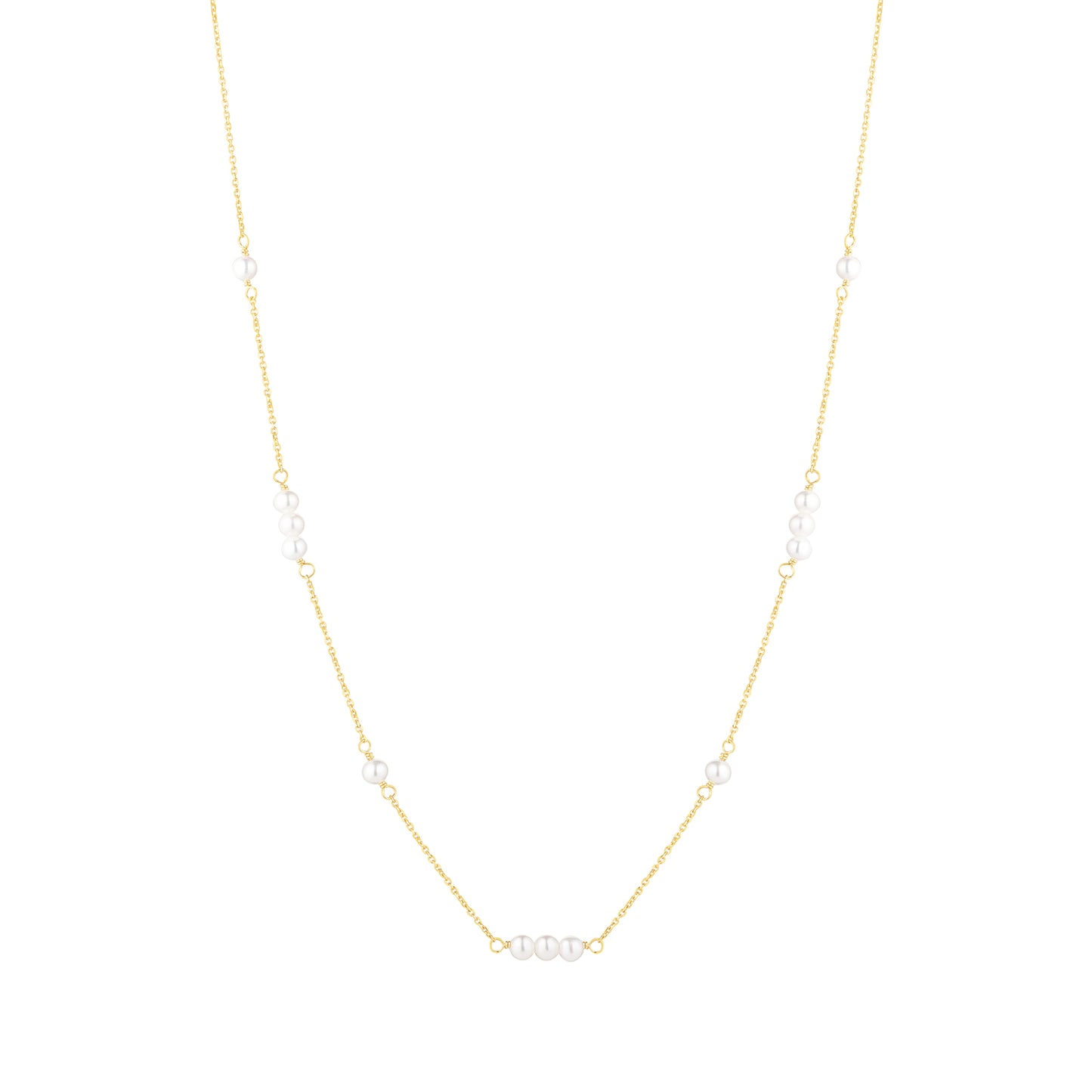 9ct Gold Freshwater Triple Pearl Station Necklace - John Ross Jewellers