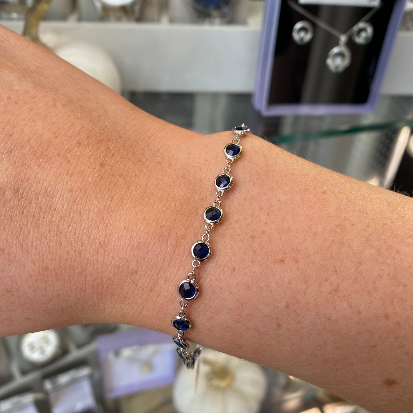 Silver Bezel Set Line Bracelet | Sapphire - John Ross Jewellers