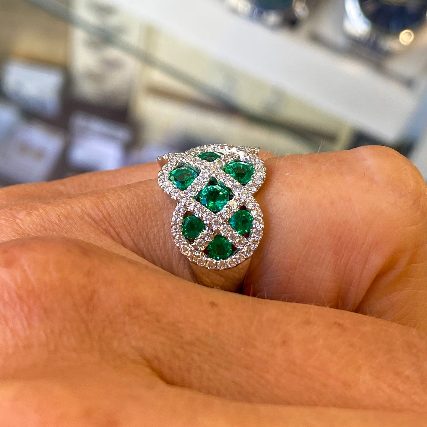 18ct White Gold Emerald & Diamond Ring - John Ross Jewellers