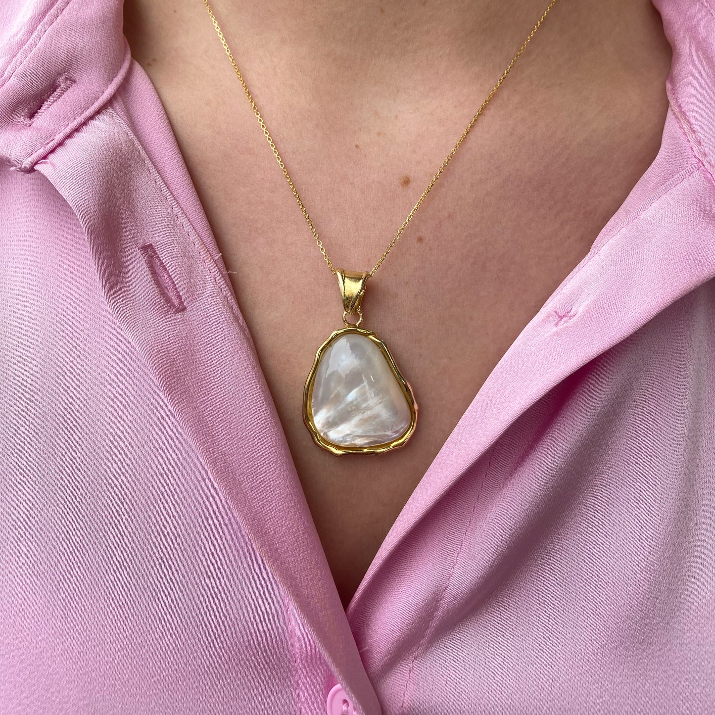 Baroque Mother of Pearl Pendant on Chain | 28mm x 26mm - John Ross Jewellers