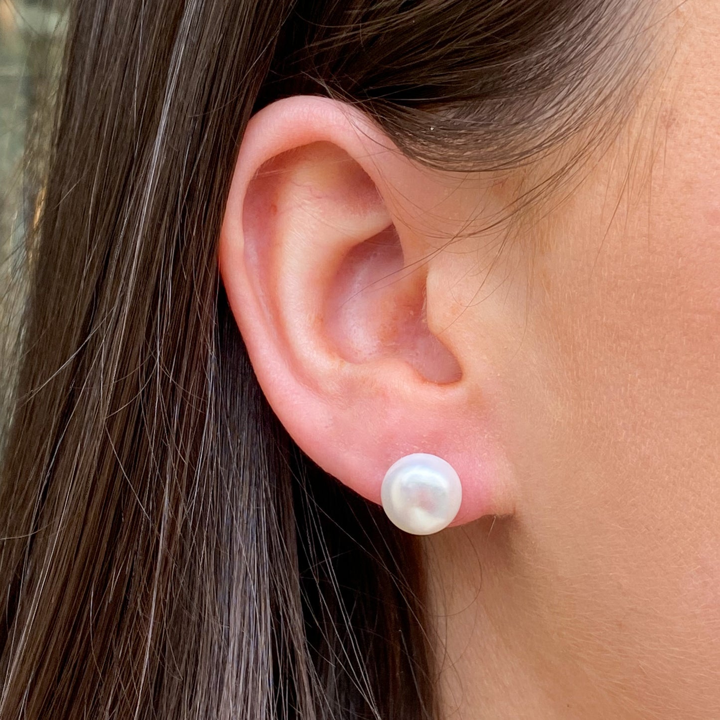 18ct White Gold 10mm Pearl Button Stud Earrings - John Ross Jewellers