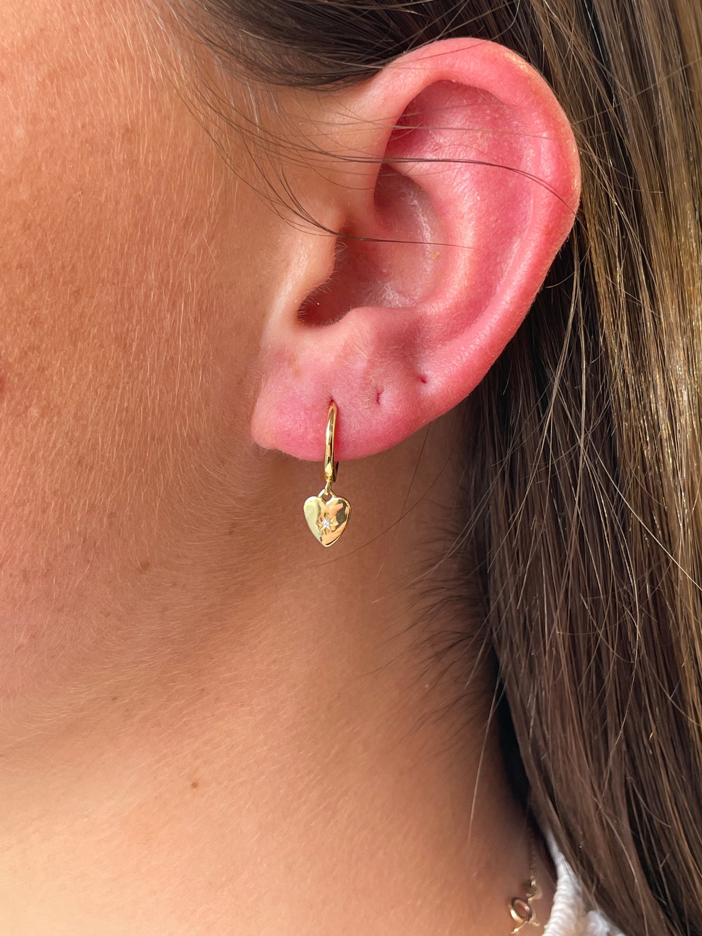 Sunshine Huggie Hoop Earrings | Star Set Heart Charm - John Ross Jewellers
