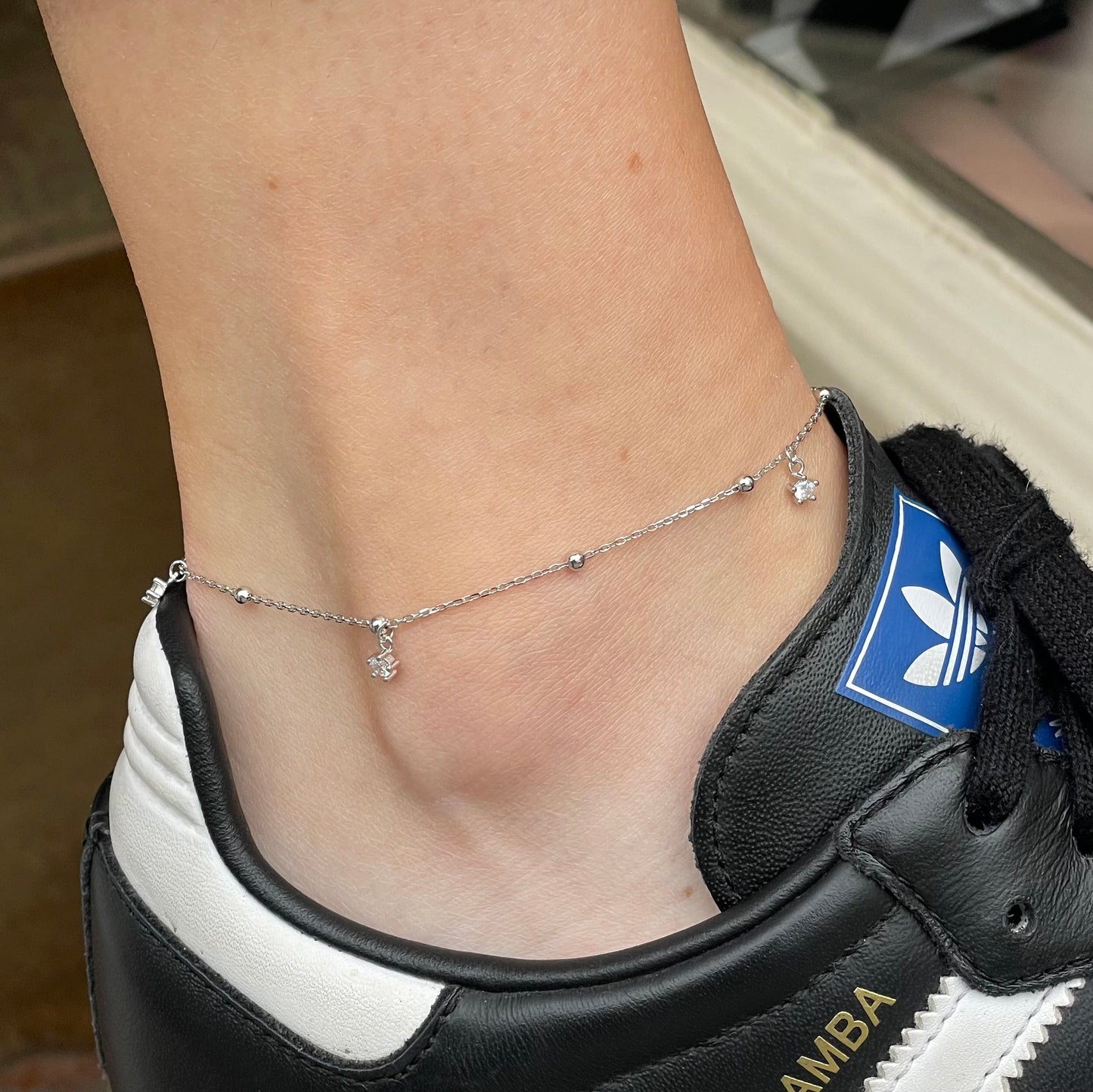 Silver Anklet - CZs & Beads | 25cm