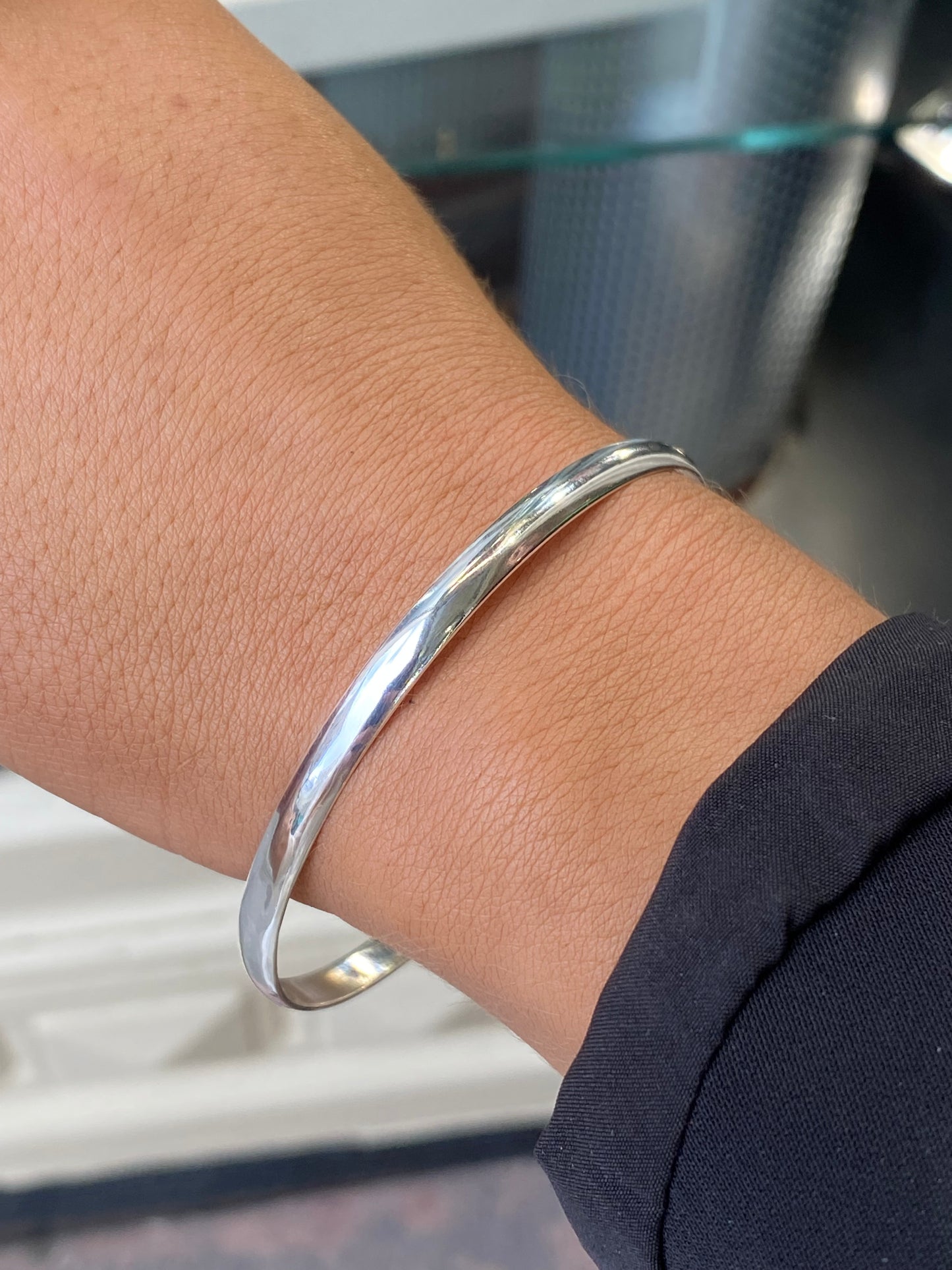 Silver D Shaped Bangle | 5mm - John Ross Jewellers