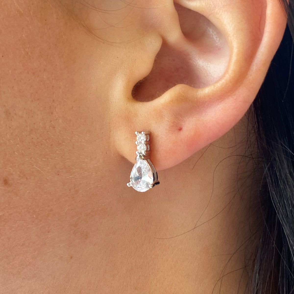 Silver CZ Pear Drop Earrings