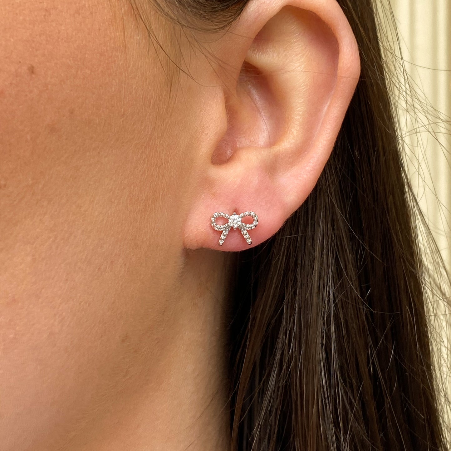 Silver CZ Bow Stud Earrings - John Ross Jewellers