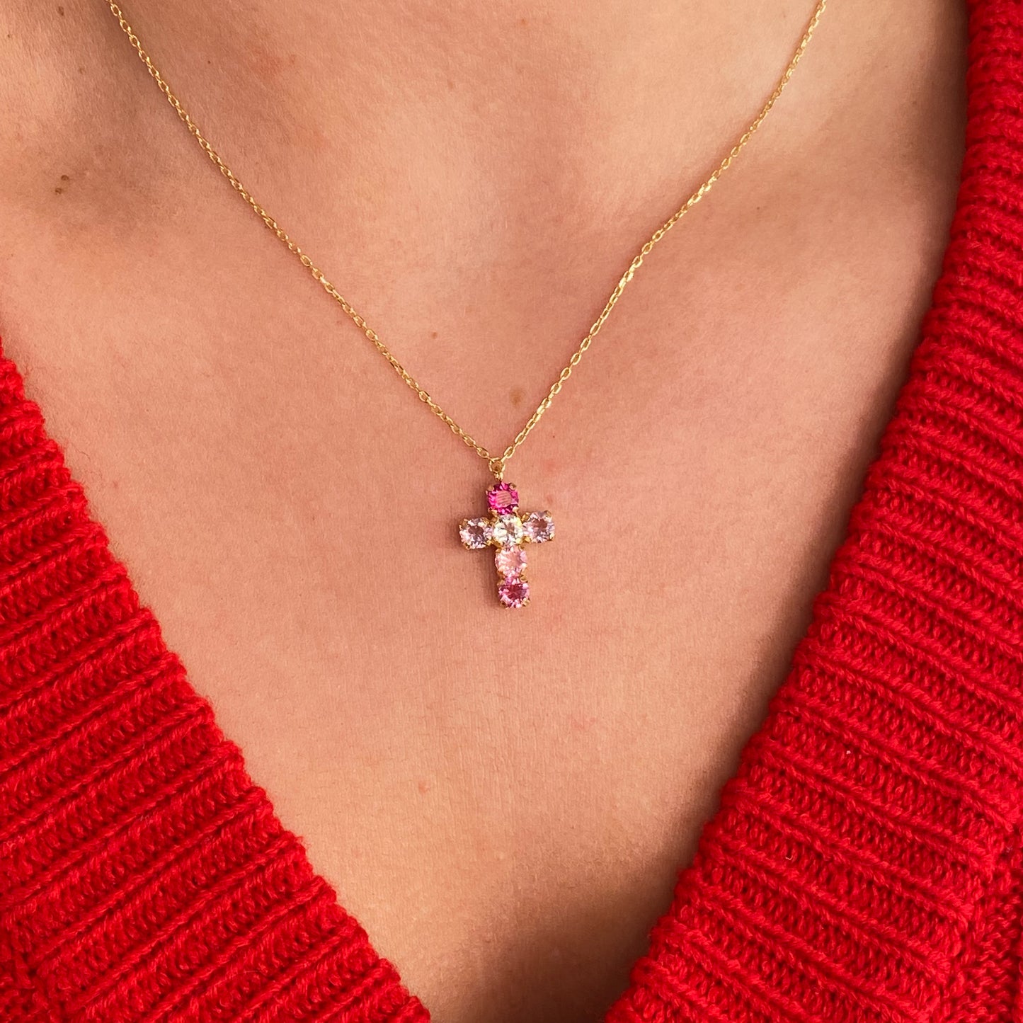 Victoria Cruz Pink Duo Cross Necklace - John Ross Jewellers