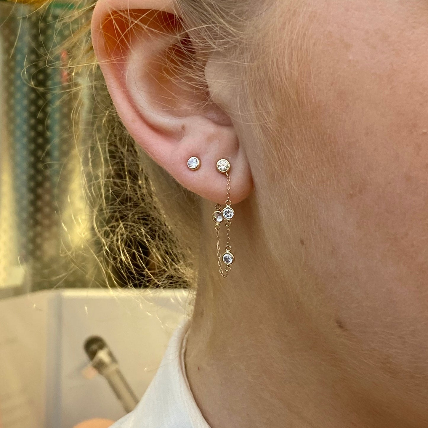 9ct Gold CZ Chain Drop Earrings