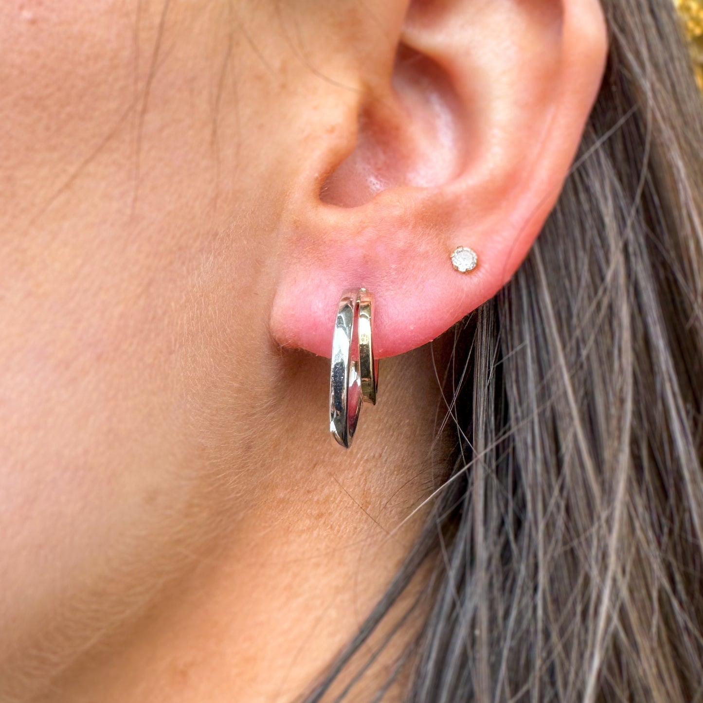 9ct Gold Classic Two Tone Hoop Earrings | Square Tube - John Ross Jewellers