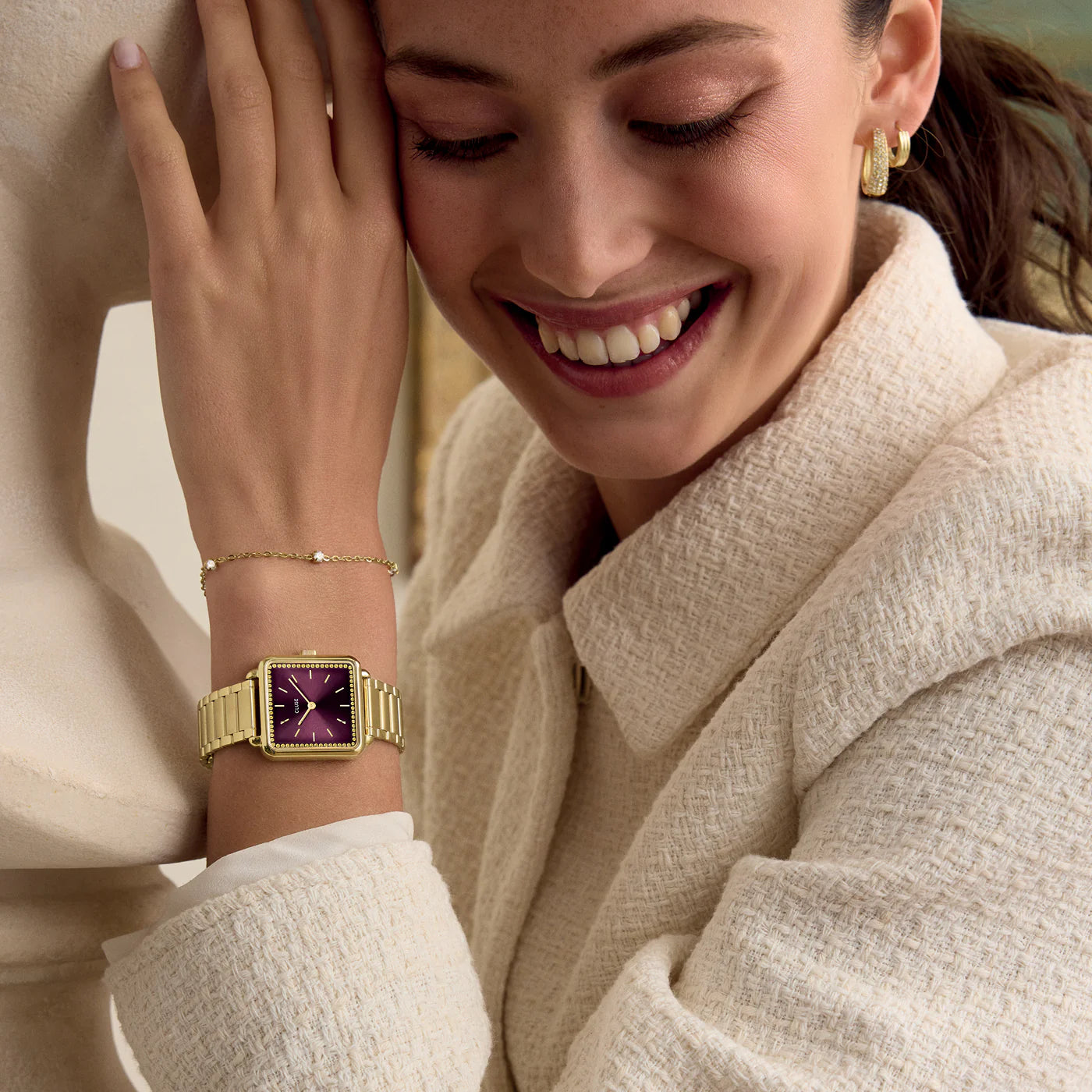 CLUSE La Tétragone With Stones Gold/Wine - John Ross Jewellers