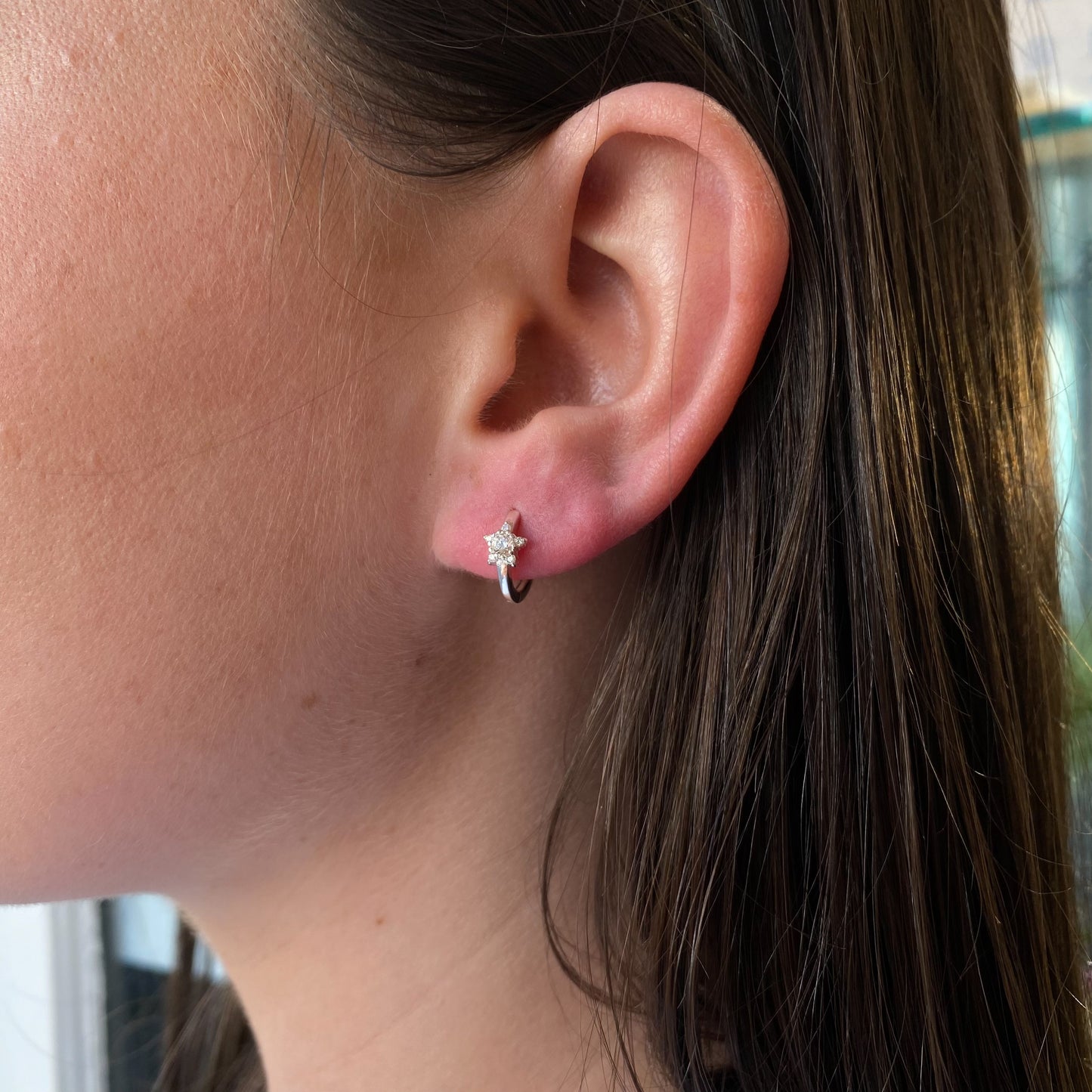 Silver CZ Star Huggie Hoop Earrings | 9mm - John Ross Jewellers