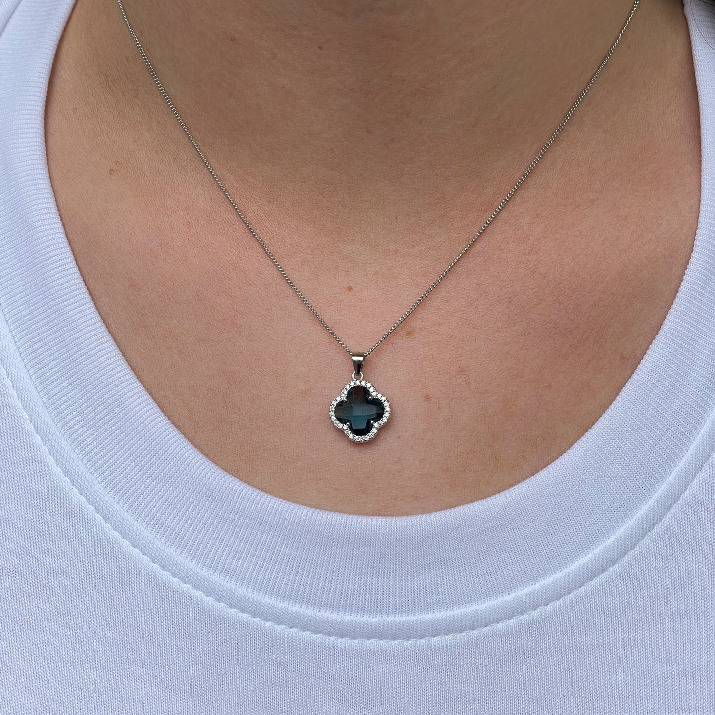 Silver CZ Quatrefoil Drop Earring & Necklace Set | London Blue - John Ross Jewellers