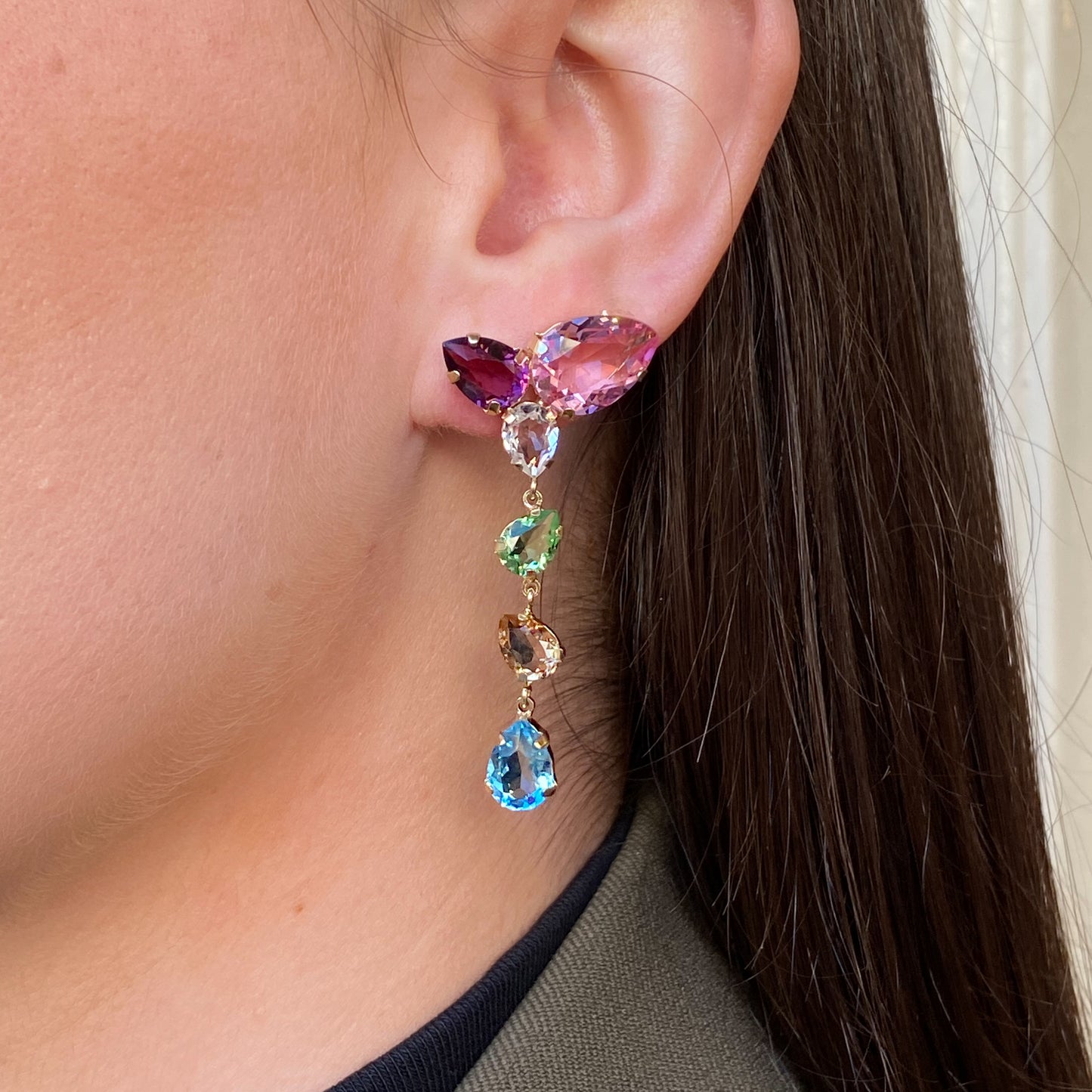 Victoria Cruz Magnolia Multicoloured Drop Earrings - John Ross Jewellers