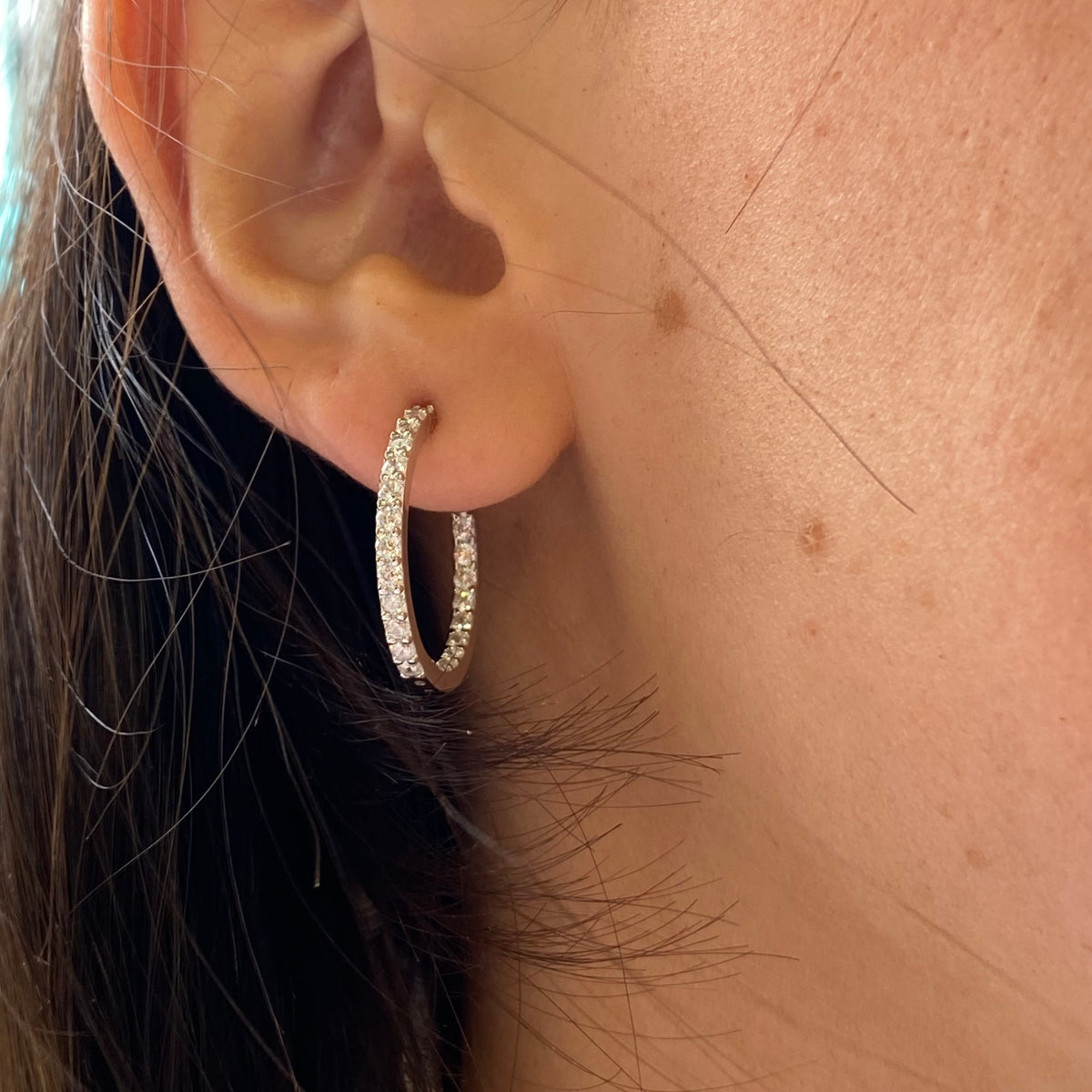 Silver Inside Outside CZ Hoop Earrings | 20mm