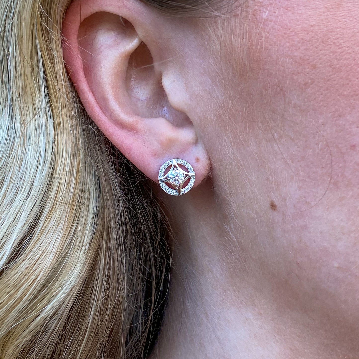 Silver CZ Halo Stud Earrings - John Ross Jewellers