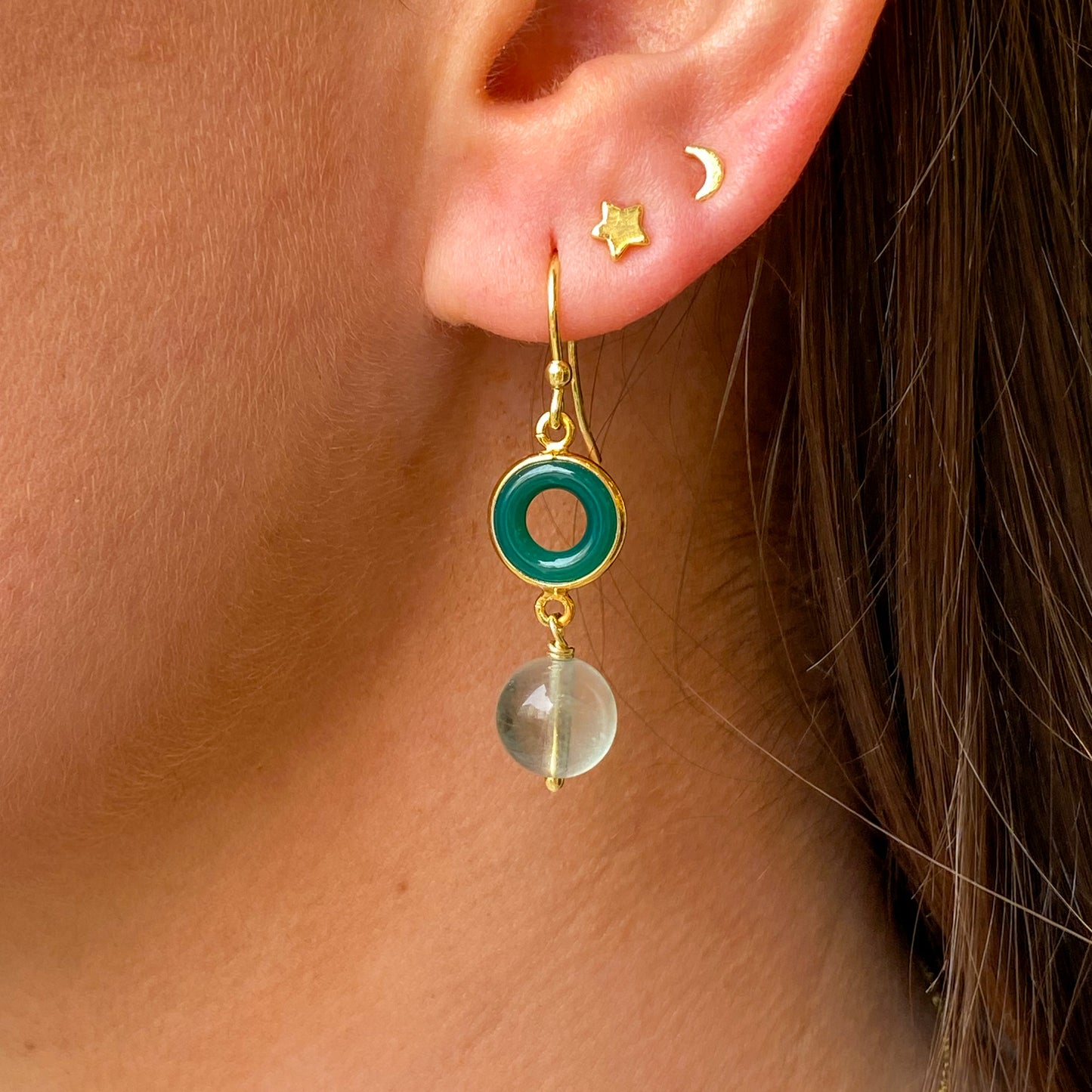 Green Goddess Jade & Quartz Hook Drop Earrings - John Ross Jewellers