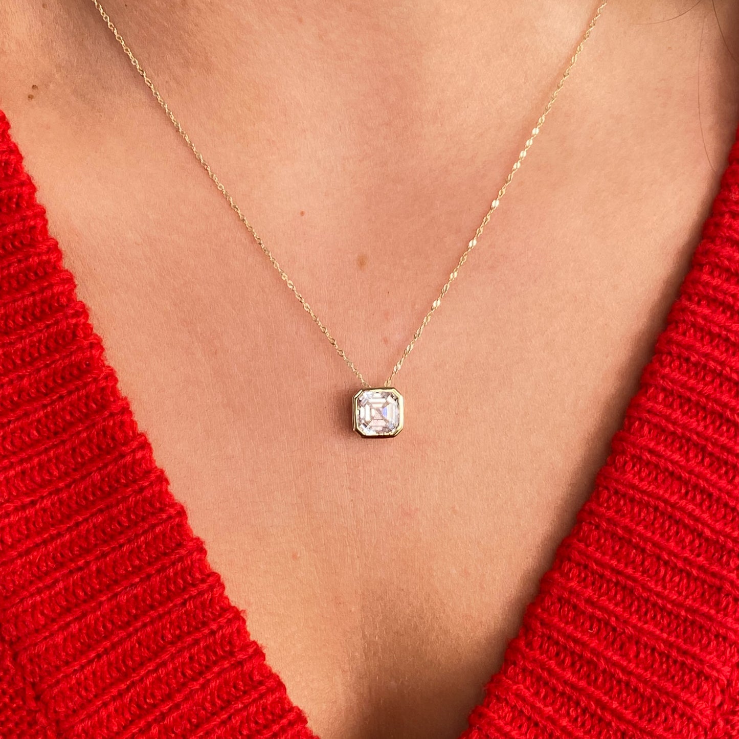 9ct Gold Cushion Cut CZ Necklace - John Ross Jewellers
