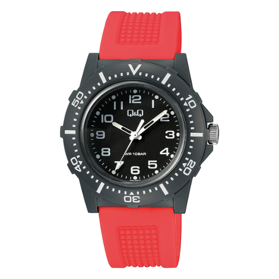 Q&Q Gents Black & Red Silicone Watch