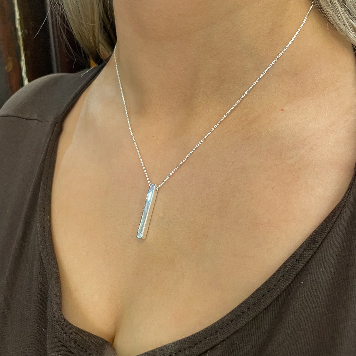 Silver 3D Horizontal Bar Necklace